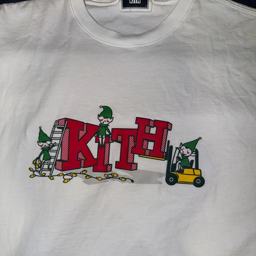 Kith White Tee with Red and Green Elf Design